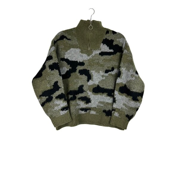 Anthropologie Ferne Quarter-Zip Knit Pullover Sweater Top Camouflage M - Picture 6 of 13